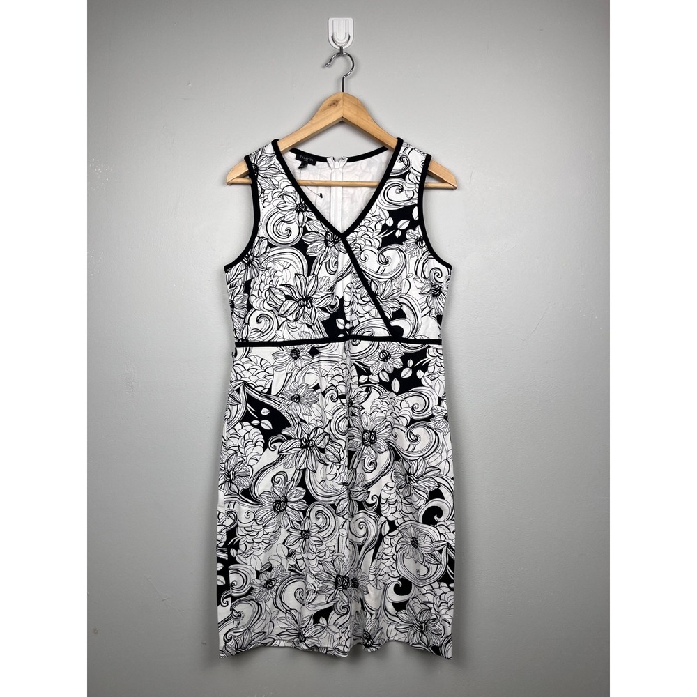 Talbots Petites Floral Faux Wrap Dress 12P Black White Office Siren Chic